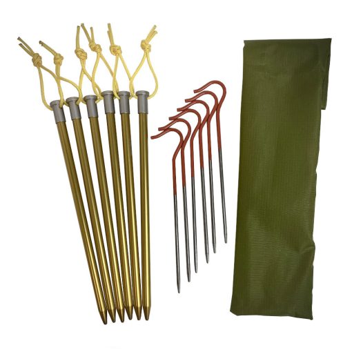 Set of 8 Easton Nano Stake and 6 Vargo Stakes with Stuff Sack Holder