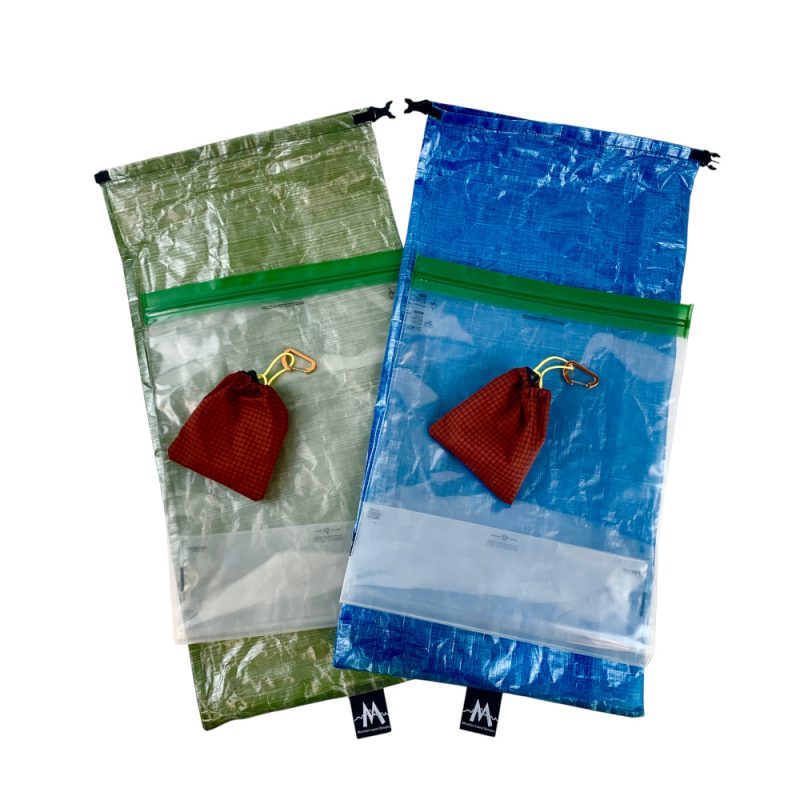 DCF Pro Bear Bags in Green and Blue with OP sack, and rock sack,