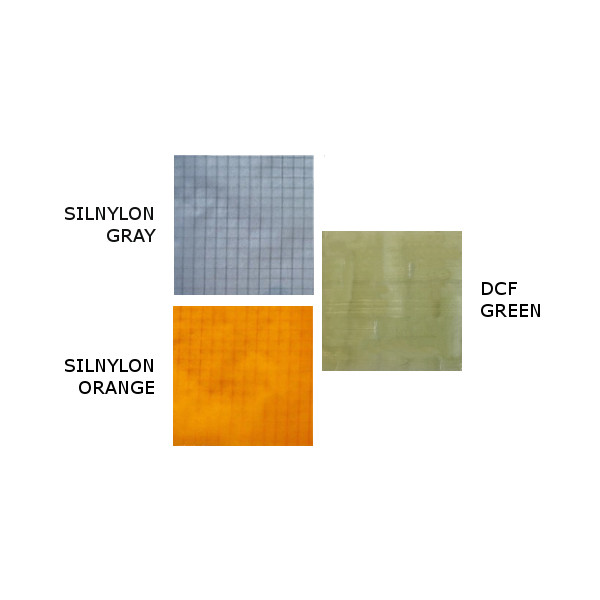 SuperMid colors 2023. Image shows SilNylon Grey, SilNylon Orange Citrus, and DFC Green.