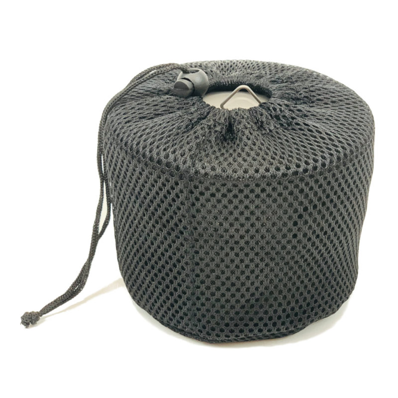 A 950 ml Titanium Pot in its Mesh Storage Sack