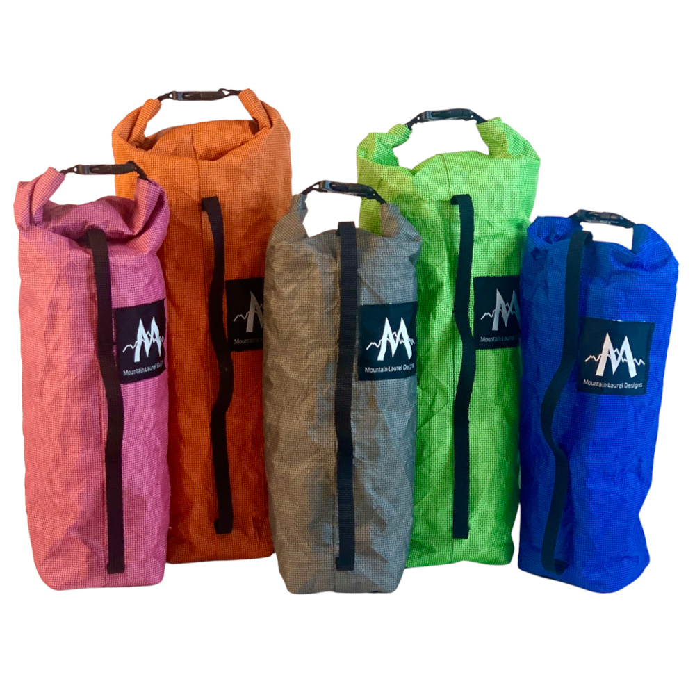 Ultra Fork Dry Bags Colors: Fuchsia Raspberry, Rust Orange, Gray, Lime Green, and Electric Blue