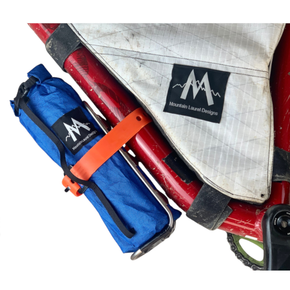 Ultra Fork Dry Bag on the down tube of a bike