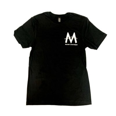 MLD T-shirt with MLD logo on simple black shirt. Minimalism.