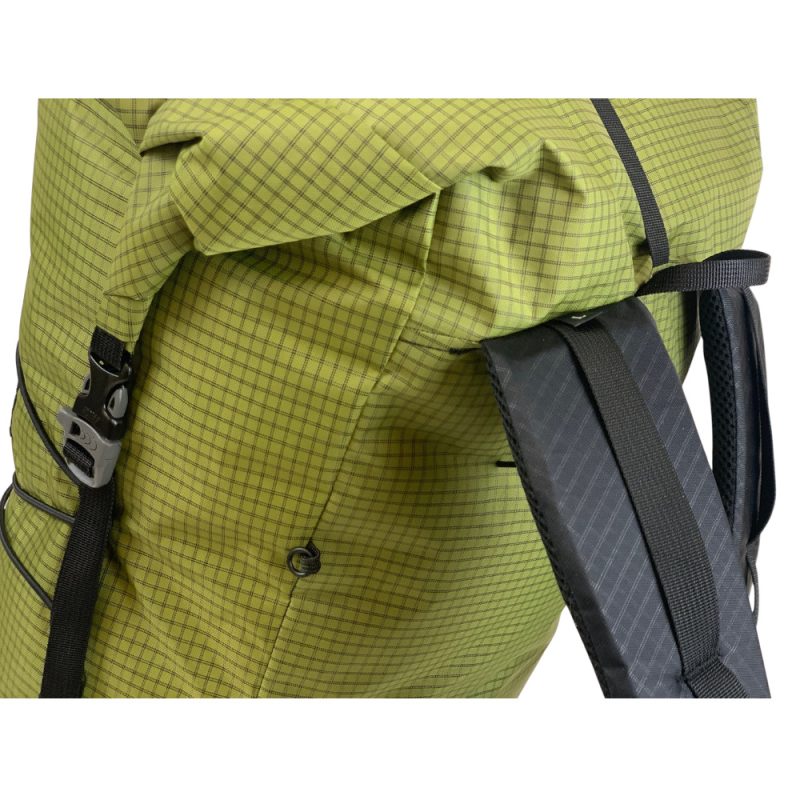 Detailed View of the Shoulder straps on the Super Core 38L backpack in Avocado Green Ultra Grid