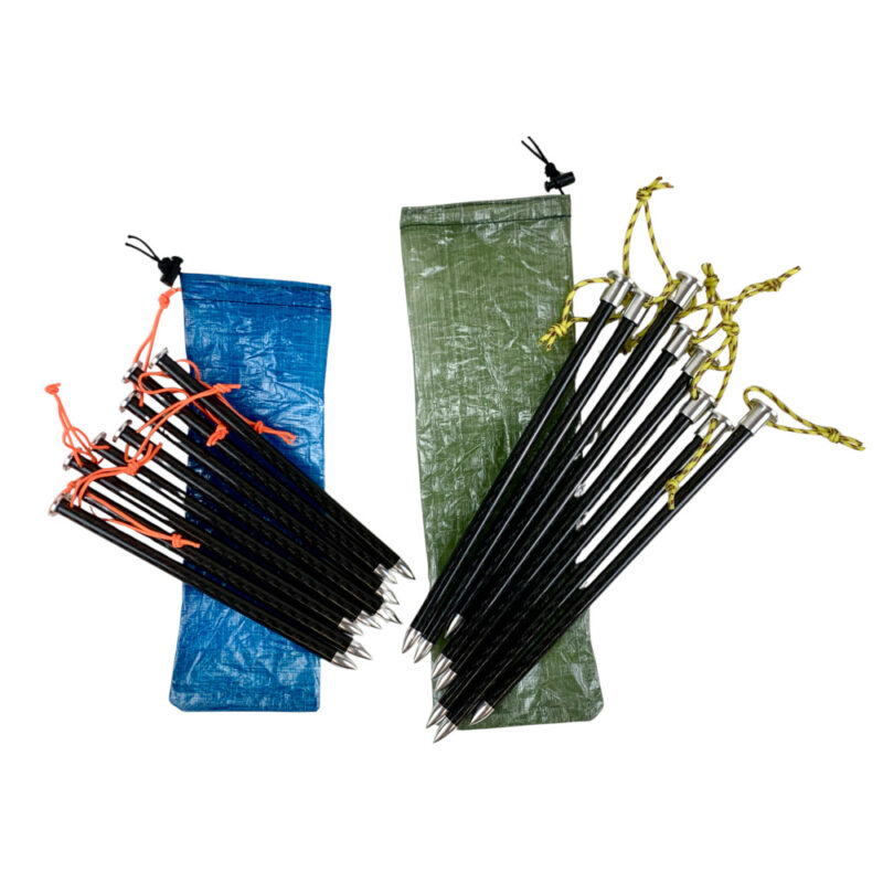 Eight 6.5" Stakes and eight 8.5" stakes ontop of add-on stake sacks