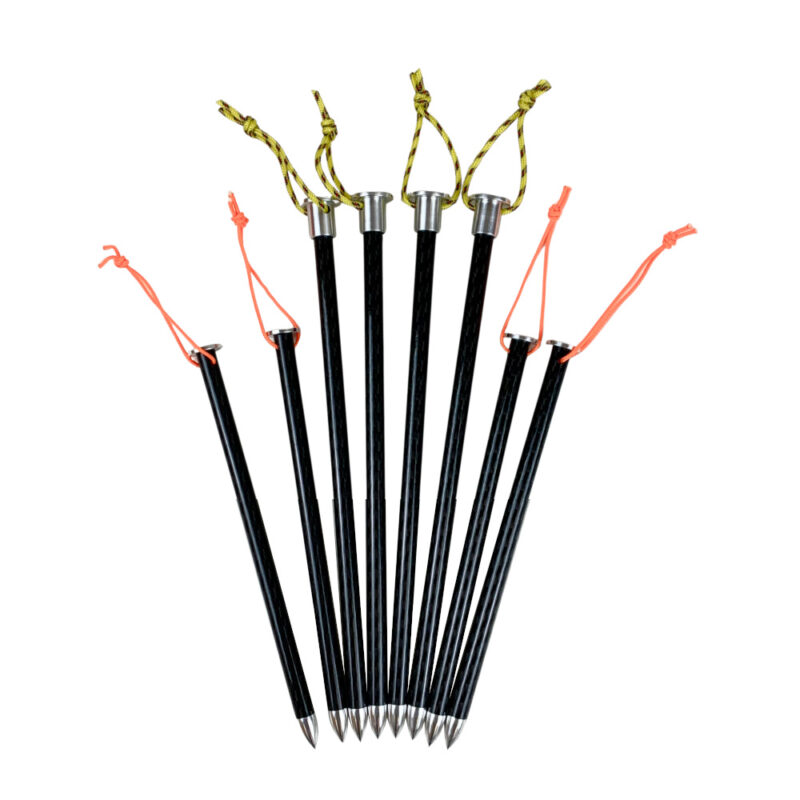 Four 8.5" stakes and four 6.5" stakes