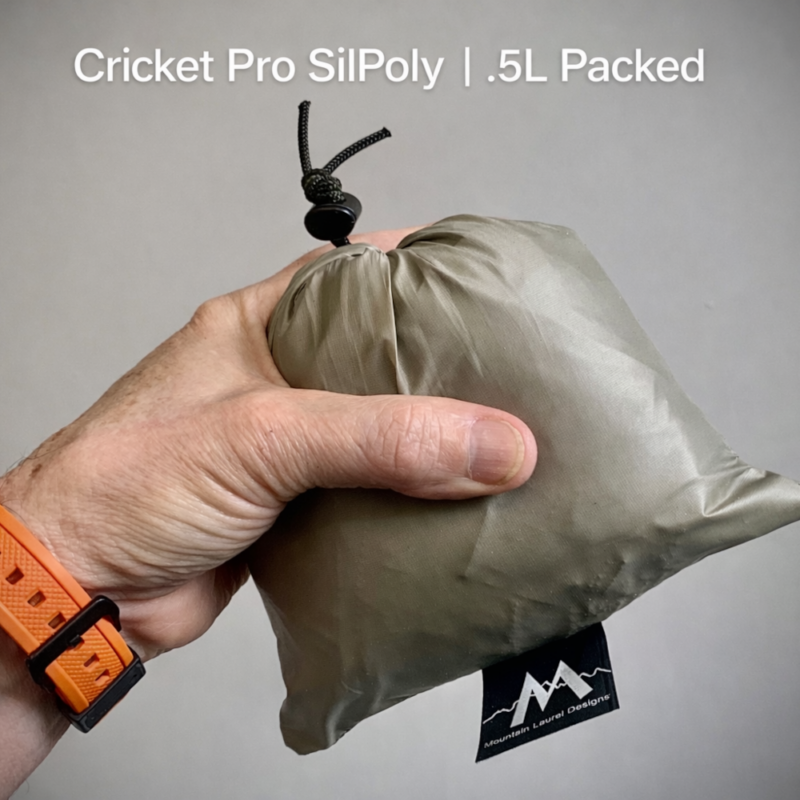 The Cricket PRO SilPoly Packed, a man holds it in his hand. It is approximately the size of a softball (tiny!)