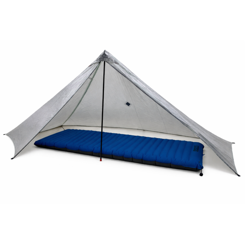 An open side view of the MLD SoloMid Pro in .5 DCF Light Gray showing the Interior. A UL matress pad shows side.